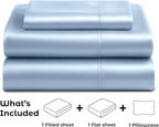 Pure Bedding Satin Sheets Twin Hotel Luxury Silky Bed Sheets - Extra Soft 1800 Microfiber Sheet Set, Wrinkle, Fade, Stain Resistant - Deep Pocket Fitted Flat Sheet, Pillow Cases (3-Piece, Baby Blue)