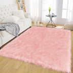 Latepis Pink Fur 5x8 Area Rug for Living Room Bedroom Faux Sheepskin Rugs Fuzzy Shaggy Plush Rug for Girls Room Cute Home Décor, Rectangle