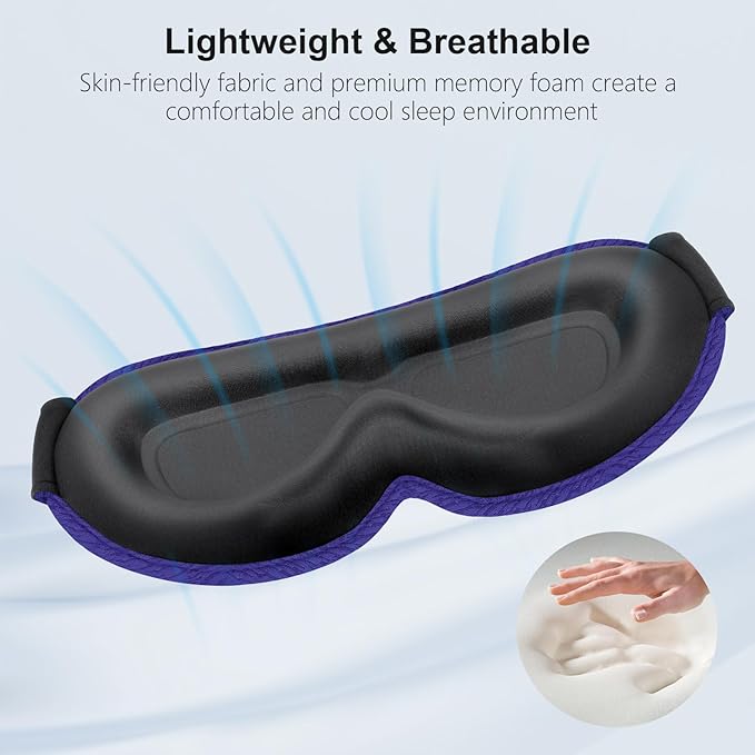 Gritin 100% Blackout Sleep Eye Mask for Women Men,Zero Eye Pressure Sleeping Mask-Ergonomic Design 3D Cutout Eye Movement and Eyelash Friendly Night Blindfold,Soft&Comfortable for Sleeping-Deep Purple