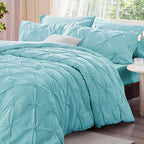BEDELITE Macaron Blue King Size Comforter Set - 3 Pieces Boho Pintuck Bedding Comforter Sets, Lightweight Soft & Warm King Bedding Set with 2 Pillowcases for All Season