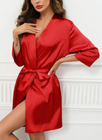 Samring Women's Bride Bridesmaids Robe Short Satin Kimono Robes for Wedding & Bridal Party Silk Bathrobes for Women