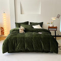 Luxlovery Army Green Velvet Comforter Set - Dark Green Flannel Bedding - Modern Winter Warm Comforter Set