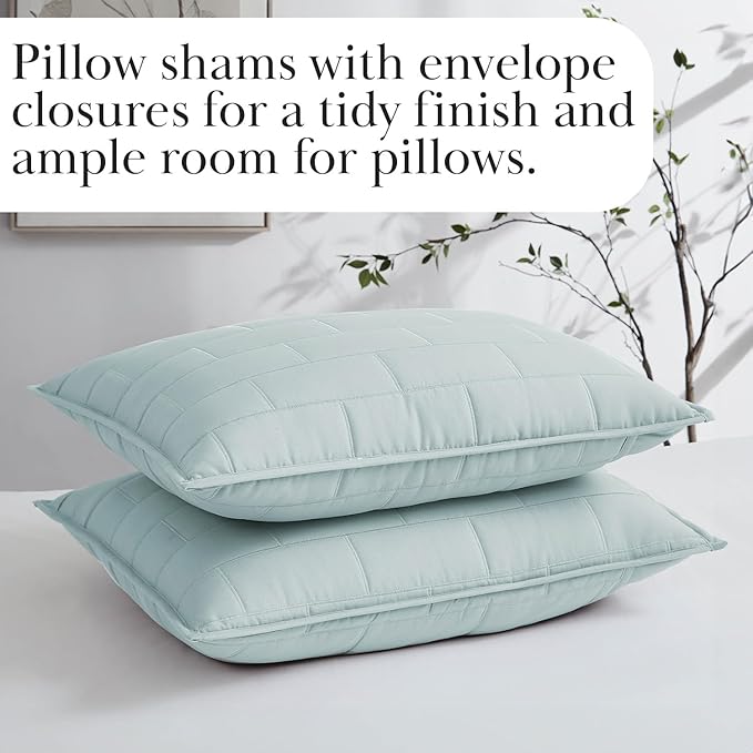 Southshore Fine Living, Inc. Oversized Full/Queen Quilt Set, Lightweight Coverlet, All Season Quilt Bedding with 2 Shams, Brick Pattern Symmetrical Stitching, Quilted Bedspreads Queen Size, Sky Blue