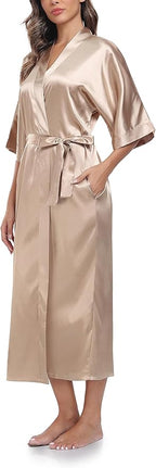 Womens Long Silky Robe Satin Kimono Robes Silk Bathrobe for Wedding Party Full Length Dressing Gown