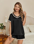 Ekouaer Silk Pajamas for Women Short Sleeve Satin Sleepwear Soft 2 Piece Pjs Shorts Set Loungewear,S-XX