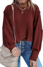 Nirovien Womens Oversized Crewneck Sweatshirt Side Slit Long Sleeve Pullover Slouchy Fit Tops