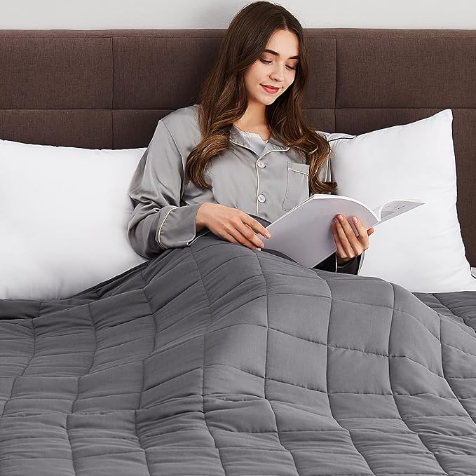 CuteKing Weighted Blanket for Adults (15lbs, 48"x72", Full, Grey) Heavy Blanket for 140-150lbs, Weighted Blanket for Cooling & Heating with Premium Glass Beads, Soft Thick Blanket for Adult All-S