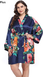 MissNina Women's Floral Satin Kimono Robes Short Silky Bridesmaid Robes Sleepwear