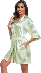 Women Satin Robes Short Silk Kimono Robe Lightweight Bridal Party Robes Bride Bridesmaids Ladies Loungewear Sleepwear