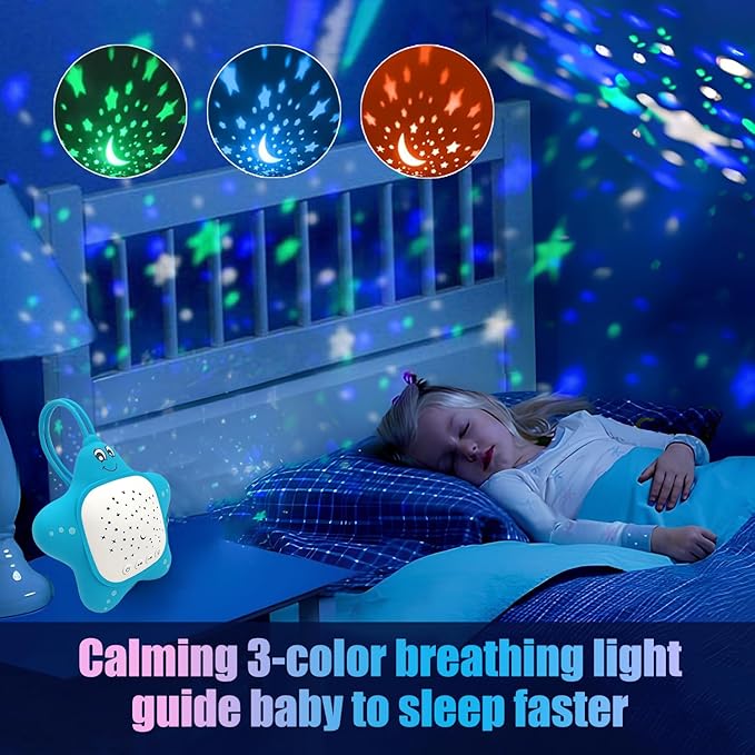 White Noise Machine for Baby with Star Projector | Sleep Aid Music for Nursery & Travel | Portable Sound Machine Lullabies for Infants, Toddlers, Kids