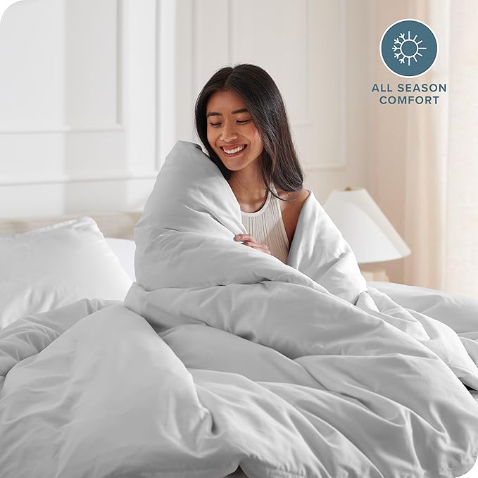 Bare Home Bedding Duvet Cover Queen Size - Premium 1800 Super Soft Collection - Lightweight, Cooling - Soft Breathable Bedding Duvet Cover (Queen, Cloud Grey)