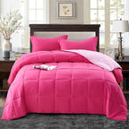 HIG 3pc Pink Comforter Set Full Size Duvet Insert, Reversible, All Season, Box Stitched, with Corner Tabs, Soft, Fluffy