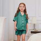 QPANCY Kids Satin Pajamas Sets Baby Boy Girl Button-Down Silk Sleepwear 2 Piece Short Sleeve Loungewear Clothes Set