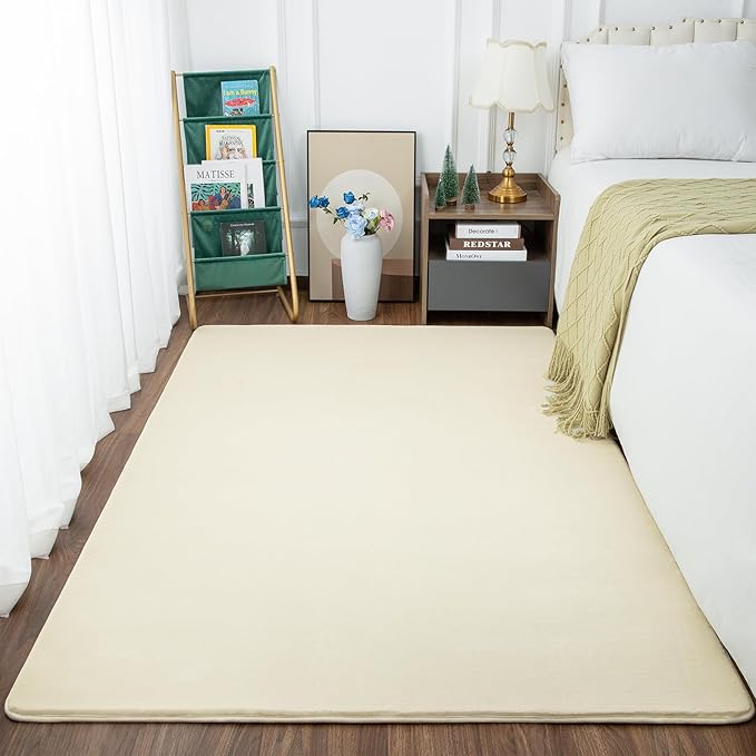 Przemy Washable Area Rug for Bedroom Living Room, 4x6 Feet Cream Memory Foam Rug, Super Soft Modern Indoor Carpet for Bedside Kids Room Girls Boys Dorm Nursery Decor Mat