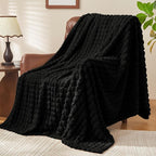 BEDELITE Black Throw Blanket for Couch and Bed- Super Soft and Warm 3D Checkered Fluffy Fuzzy Fleece Blanket, Luxurious Plush Cozy Blanket for Room Decor Fall and Winter, 50x60 inches