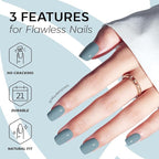 Modelones Steel Blue Press on Nails, Short Square Fake Nails, Reusable Nail Kit with Nail Glue Adhesive Tabs Mini Nail File, Nails Press Ons 32Pcs16 Sizes, Women Girl Gift