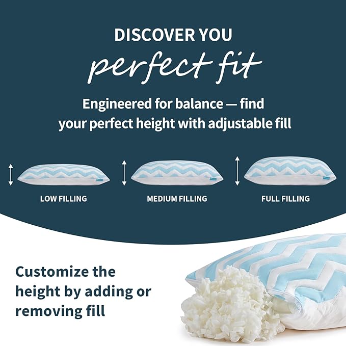 Dreamara Cooling Bed Pillows King Size – Adjustable Loft Shredded Memory Foam Pillows for Side, Back & Stomach Sleepers, Supportive & Breathable for Hot Sleepers (Blue)