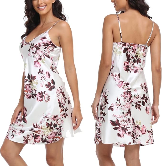 Women's Satin Robe Sets 2 Piece Nightgown Silk Pajama Sexy Floral Lingerie Lace Cami Sleepwear Night Robes