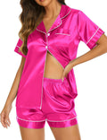 Ekouaer Silk Pajamas for Women Short Sleeve Sleepwear Soft Button Down Loungewear 2 Piece Satin Pjs Shorts Set