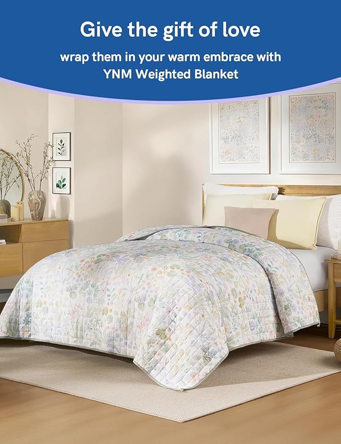 YnM 12lbs Weighted Blanket for Adults, Cooling Nylon/PE Heavy Bed Throw Blanket with Cooling Glass Beads for All Season Use, Ideal for ~110lbs (60x80 Inches, Queen, Jungle Bloom)