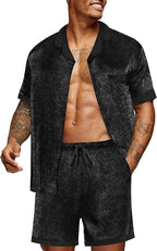 Ekouaer Men Satin Silk Pajamas Set with Pockets Sleepwear Shorts Satin Summer Loungewear 2 Piece Button Down Set S-3XL