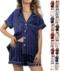 WJing Yi Jia Womens Silk Satin Pajamas Loungewear Two-Piece Sleepwear Button-Down Floral Pj Set XS-4XL