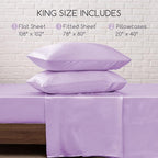 MR&HM Satin Bed Sheets with Elastic Corner Straps, King Size Sheets Set, 4 Pcs Silky Bedding Set with 15 Inches Deep Pocket for Mattress (King, Lilac)