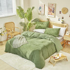 Cottonight Sage Velvet Comforter Set Full Light Green Fluffy Flannel Bedding Set Winter Plush Blanket Quilts Soft Thick Warm Grass Green Comforter Set for Women Men Full Bed