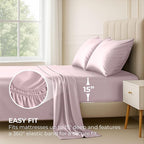 Satin Sheets California King [4-Piece, Champagne Pink] Hotel Luxury Silky Bed Sheets - Extra Soft Microfiber Sheet Set, Wrinkle Resistant - Deep Pocket Fitted Sheet, Flat Sheet, Pillow Cases