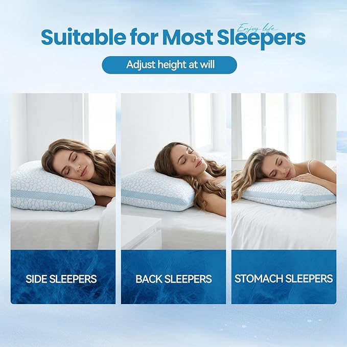 QUTOOL Cooling Pillows for Sleeping,Shredded Memory Foam Pillows King Size Set of 1,Adjustable Soft & Firm Gel Bed Pillow for Side, Back, Stomach Sleepers