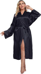 Women's Plus Size Satin Kimono Robes Long Silky Bathrobe Lightweight Sleepwear Wedding Dressing Gown
