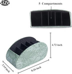 QIELIZI Remote Control Holder, PU Leather Remote Caddy Desktop Organizer with 5 Spacious Compartments for TV Remotes/Media Controllers/Office Supplies (1-Carved Green