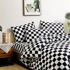 CLOTHKNOW Black White Plaid Queen Comforter Set Grid Bedding Comforter Sets Soft Checker Geometric Queen Comforter with 2 x Pillow Cases