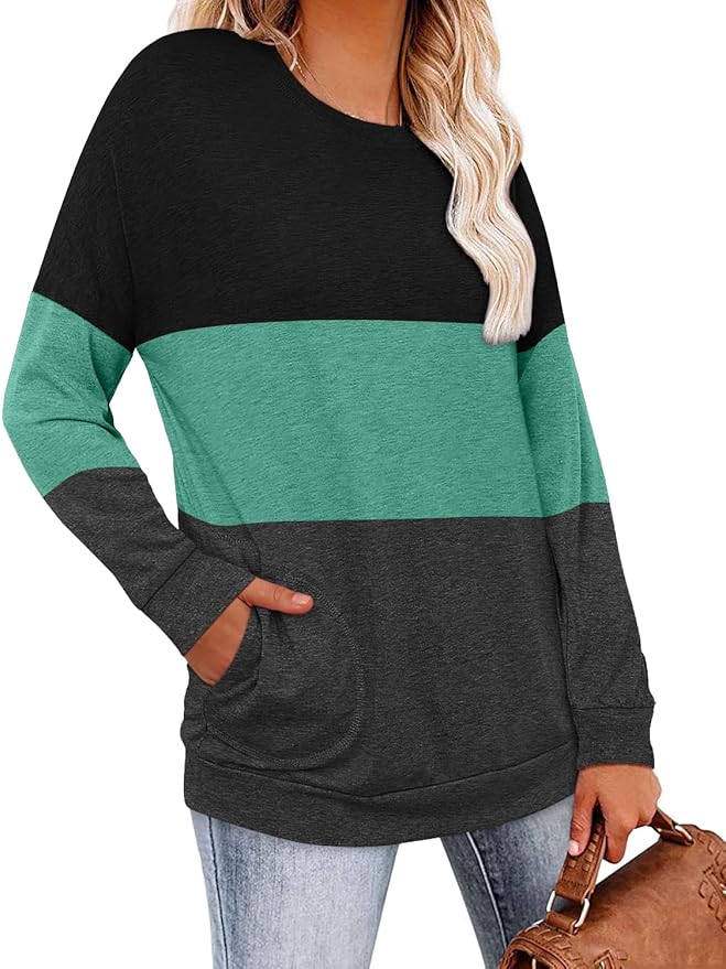 Magritta Women's Long Sleeve Leopard Color Block Tunic Comfy Crewneck T Shirt Tops Black XL