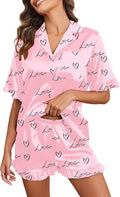 Ekouaer Satin Pajama Set for Women Button Down Silk 2 Piece Pj Sets Ruffle Short Sleeve Sleepwear