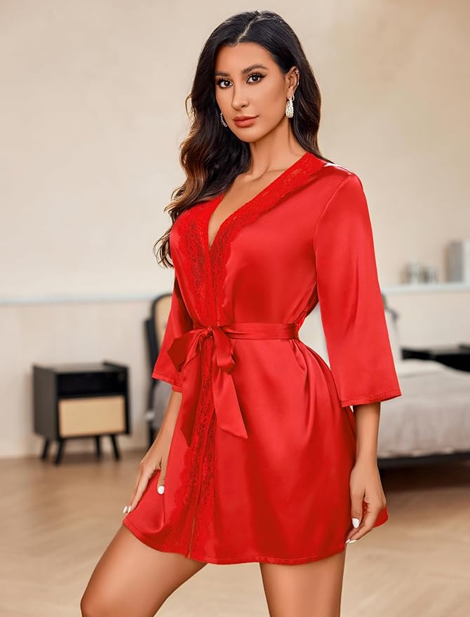 Avidlove Women's Kimono Robe Short Satin Pure Short Silky Robes