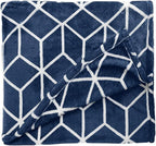 Elegant Comfort Luxury Velvety Feel Blanket, All-Season Lightweight Blanket, Ultra Plush, Soft, Cozy-Fuzzy Flannel Fleece for Couch, Sofa, Bed, Travel, Cube Design, Full/Queen, Navy
