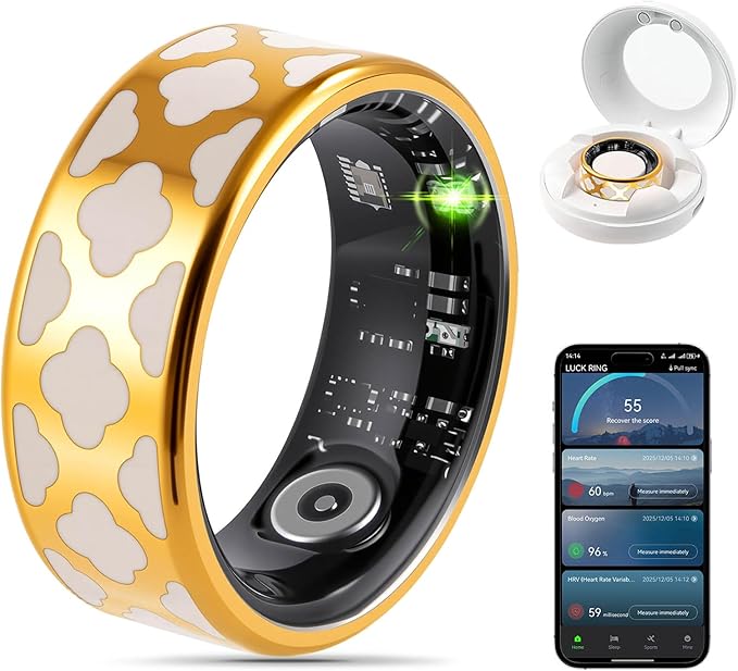 FAHKNS Smart Health Ring for Women Men: Fitness Tracker Ring with Heart Rate,Blood Oxygen,Sleep Monitor,Stress,Steps Counter,IP68 Waterproof for iOS & Android,No APP Fees (Enamel,7#)