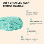 L'AGRATY Chunky Knit Blanket Throw: 60''x80'' Chenille Chunky Knitted Throw Blanket for Bed Couch - Handmade Thick Big Cable Knit Blanket - Large Crochet Rope Blanket for Home Decor(Lake Blue)