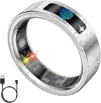 uaue Smart Ring for Women Men, Fitness Tracker Ring with Heart Rate/Women's Health/Sleep/Steps, Touch Control, Vibration Alert, IP68 Waterproof Health Ring for iPhone/Android, No Subscription,Silver 8
