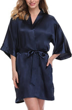 Women's Pure Color Satin Kimono Robe Short Bridesmaids Robe Dressing Gown