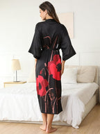 Kihnop Women's Floral Long Kimono Robe Long Satin Robe Long Silk Robe Ladies Kimonos Silky Bathrobe Cover Up, One Size