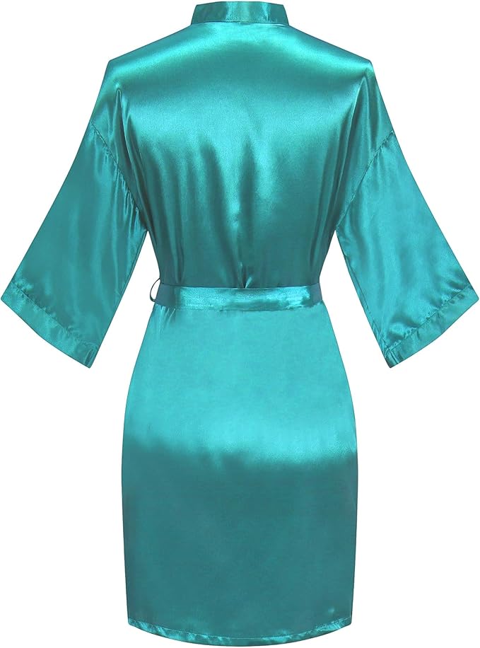 Women's Pure Color Satin Kimono Robe Short Bridesmaids Robe Dressing Gown
