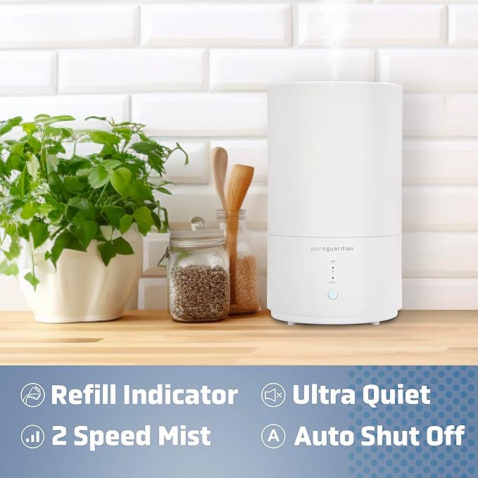 PureGuardian 30-Hour 0.80 Gal. Top Fill Cool Mist Ultrasonic Humidifier for Home with Aromatherapy Tray, Covers 320 Sq. Ft, White, H950AR (Pack of 2)