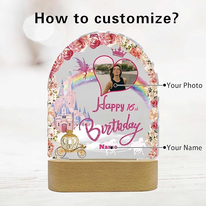 Customized Birthday Gifts Personalized Acrylic LED Night Light Lamp Plaque Custom Photo Name Age Birthday Gifts for Kids(B-Castle)