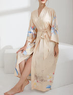 Aensso Long Soft Lightweight Silky Kimonos Robes for Women, Luxury Japanese Floral Womens Kimono Robe