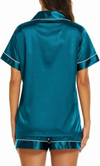Ekouaer Silk Pajamas for Women Short Sleeve Sleepwear Soft Button Down Loungewear 2 Piece Satin Pjs Shorts Set