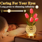 Mothers Day Gifts/Birthday Gifts for Women/Mom Table Lamp, 3 Color Crystal Flower Bedside Lamps Infinitely Dimming with USB Charge Small Night Light,Nightstand Touch Lamp for Bedroom (red-tulip)
