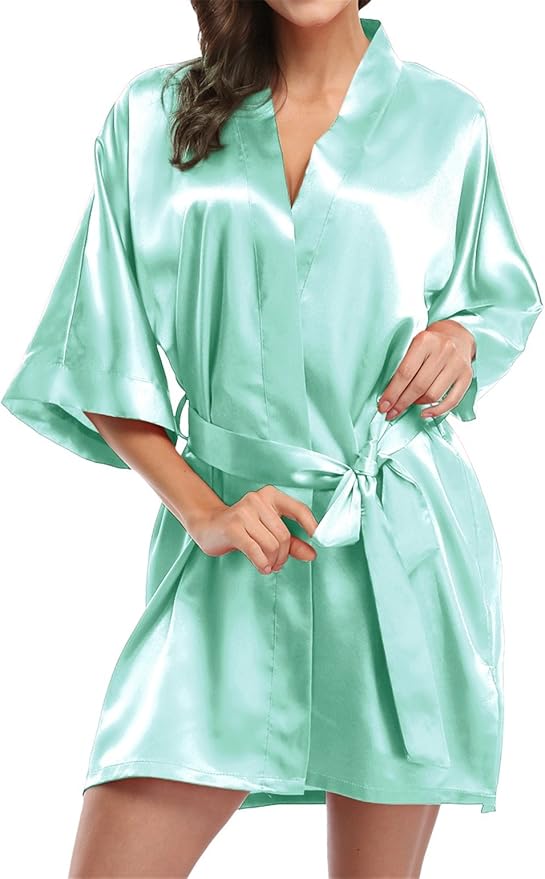 Giova Women's Satin Robe Bride & Bridesmaid Wedding Party Bathrobe Short Kimono Gown