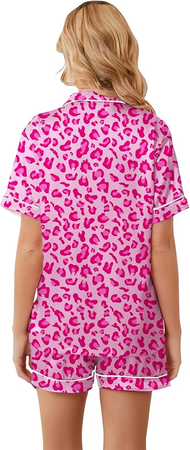 Umeyda Women & Girls Pajamas Set, Soft Satin Lightweight Silk Button-Down Top with Shorts 2 Piece PJS for Mom Boys Kids Gifts